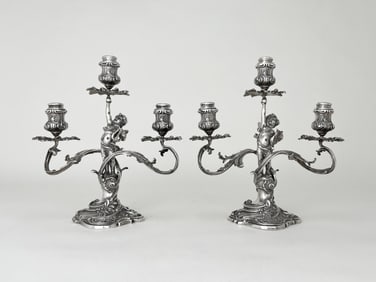 Pair of Continental 875-Silver Figural Candelabra