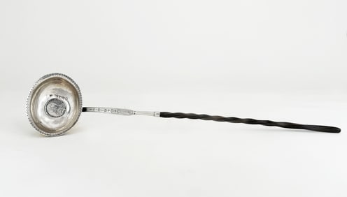 Antique Georgian Sterling Silver Ladle with Twisted Handle and Coin Insert