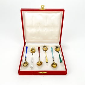 Set of Six Danish Sterling Silver Enamel Demitasse Spoons
