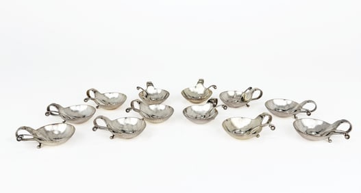 Twelve Georg Jensen Sterling Silver Salt Cellars & Spoons