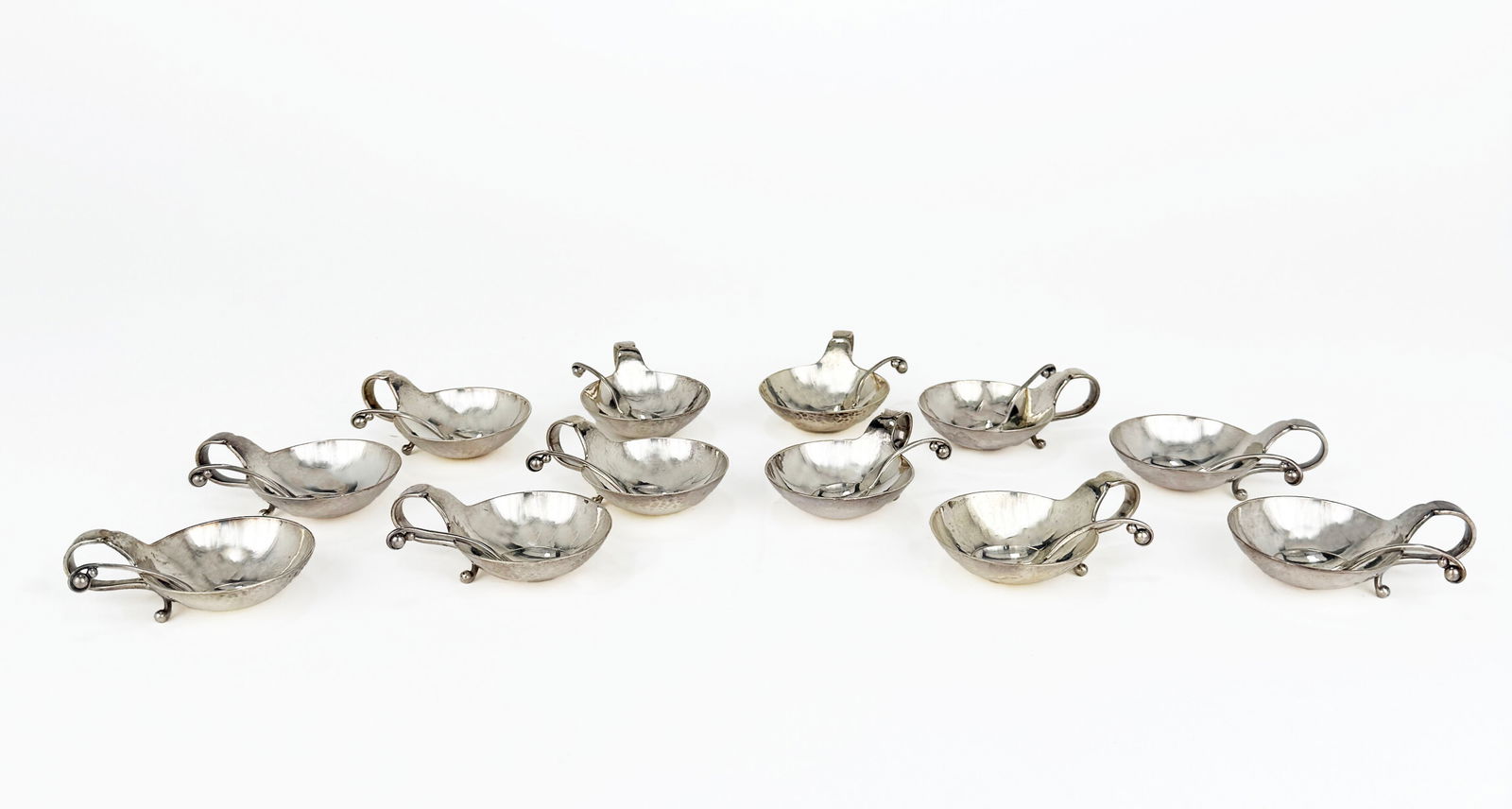 Twelve Georg Jensen Sterling Silver Salt Cellars & Spoons (1 of 3)