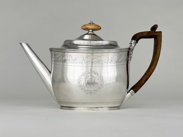 18th Century Daniel Popkins Sterling Silver Engraved Teapot
