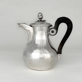 Pierre Favier Silver Coffee Pot with Wooden Handle and Ornate Finial