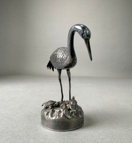Rare Japanese Meiji Silver Crane and Turtle Bonbonnière