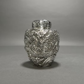 Japanese Meiji Period Sterling Silver Dragon Natsume / Tea Caddy