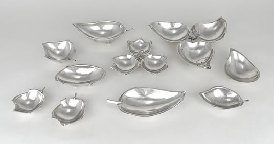 Group of Alfredo Sciarrotta Sterling Silver Leaf Dishes