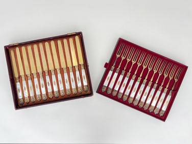 Set of 12 Francis Higgins & Sons Gilded Sterling Fruit Knife and Fork Set