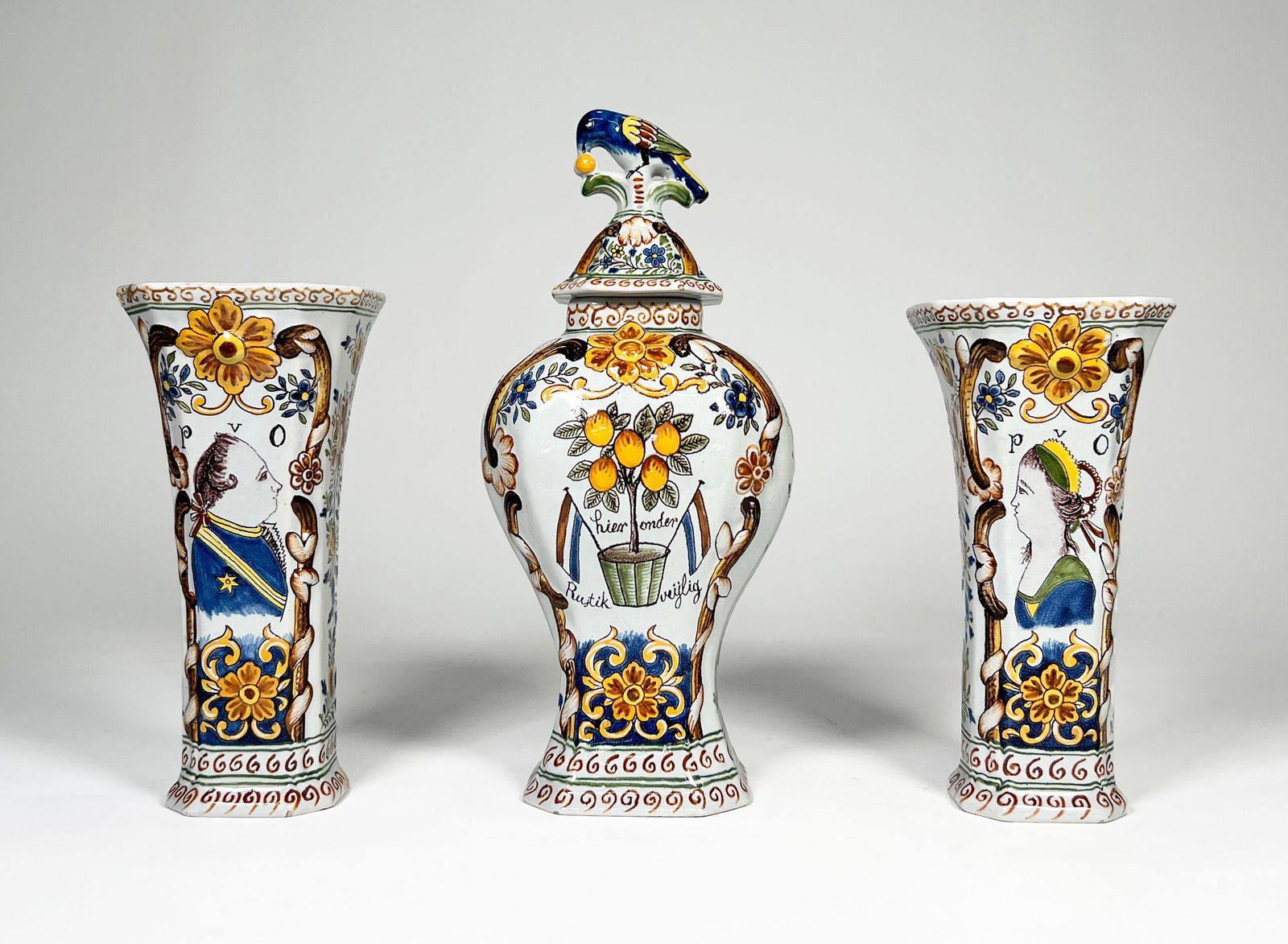 Delft Polychrome Mantle Garniture (1 of 6)