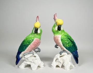 Pair of Royal Crown Staffordshire Porcelain Parrots