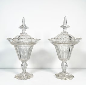 Pair of Glass Sweetmeat Dishes & Covers