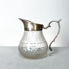 Cut Glass Pitcher with Silver-Plated Handle and Spout