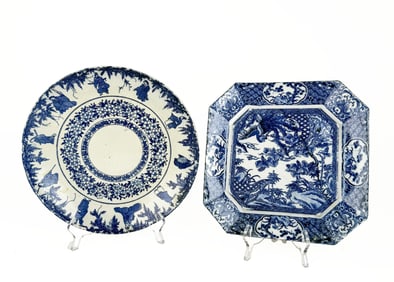 Two Japanese Blue & White Transferware Platters
