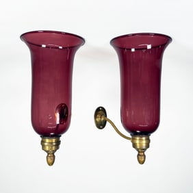 Pair of Antique Amethyst Glass Wall Sconces