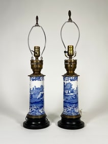 Pair of Blue and White Porcelain Table Lamps
