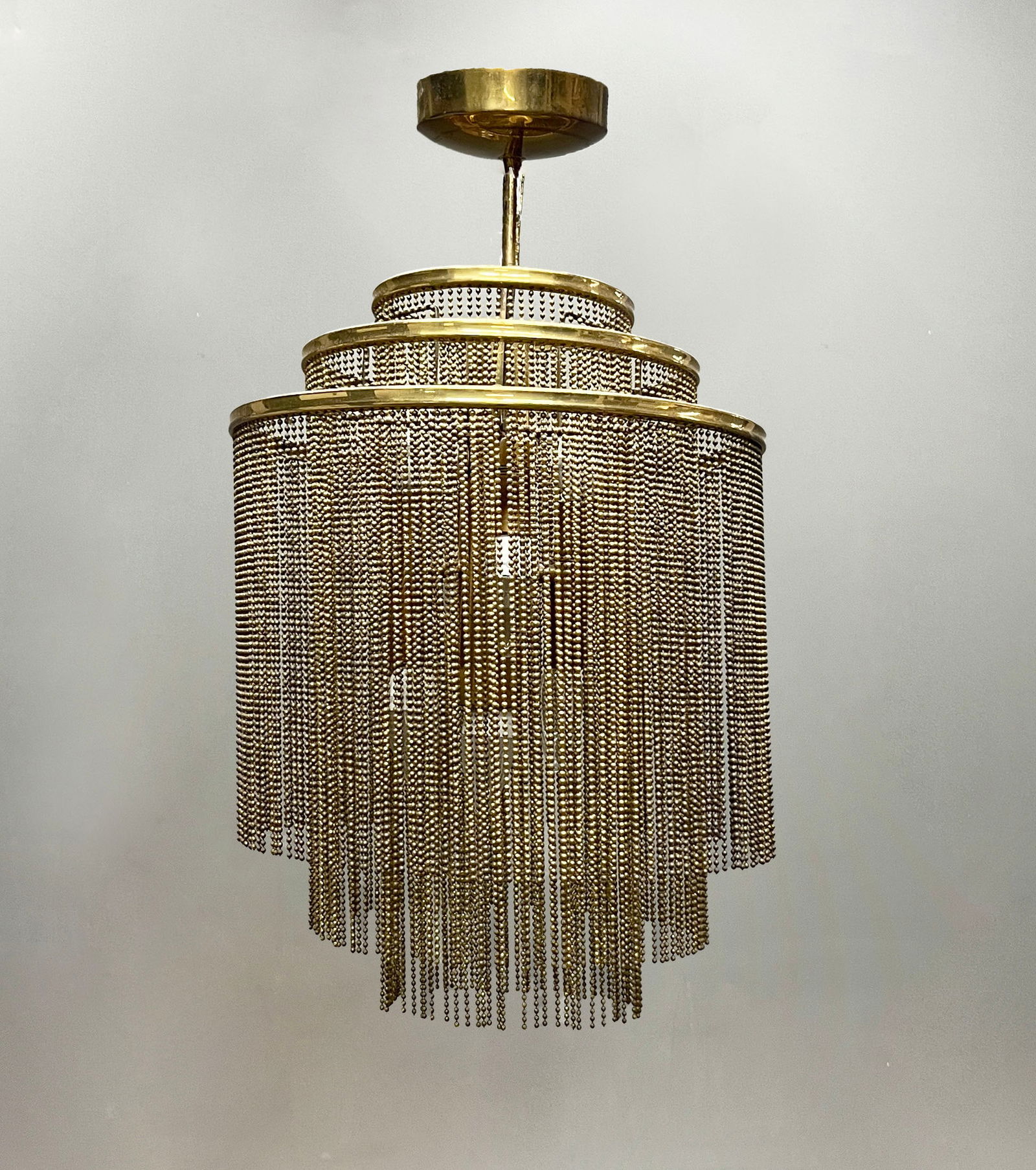 Mid-Century Kinkeldey Beaded Chandelier: Mid-century, circa 1960s, three-tiered beaded chandelier by Kinkeldey, West Germany. Dimensions: 24" x 14"