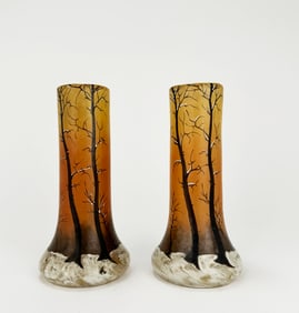 Pair of French Art Glass Painted Vases