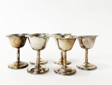 Set of Six Sterling Silver Cordial Glasses
