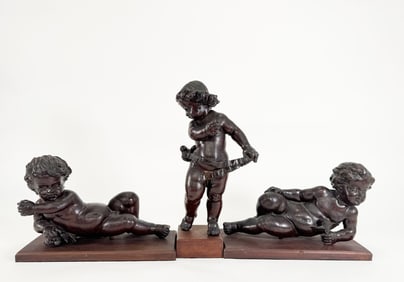 Three Carved Wooden Putti