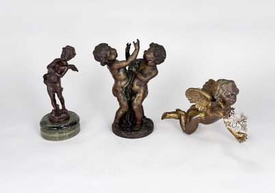 Three Bronze Putti/Cherub Sculptures