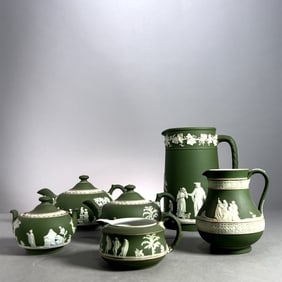 Group of Wedgwood Olive Green Jasperware