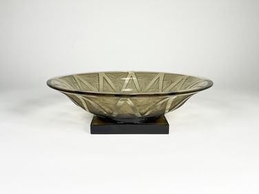 Verlys Art Deco Amber and Frosted Centerpiece Bowl