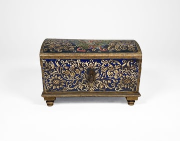 Hand-Painted Wooden Box with Religious Scene