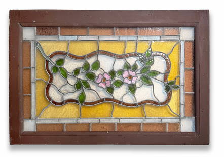 Stained Glass Window: Stained glass window from an architectural salvage. Measures approximately 24" x 36".