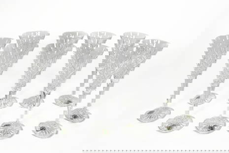 Ten Waterford Crystal Ciara Fluted Champagne Glasses: Ten Waterford crystal Ciara fluted champagne glasses, all with stickers and original boxes. Each glass: 9.25"H
