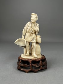 Japanese Okimono Fisherman with a Crane