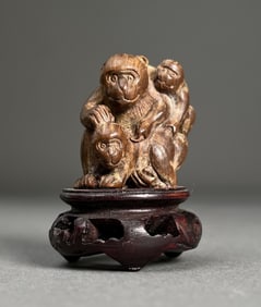 Japanese Carved Wood Monkey Netsuke