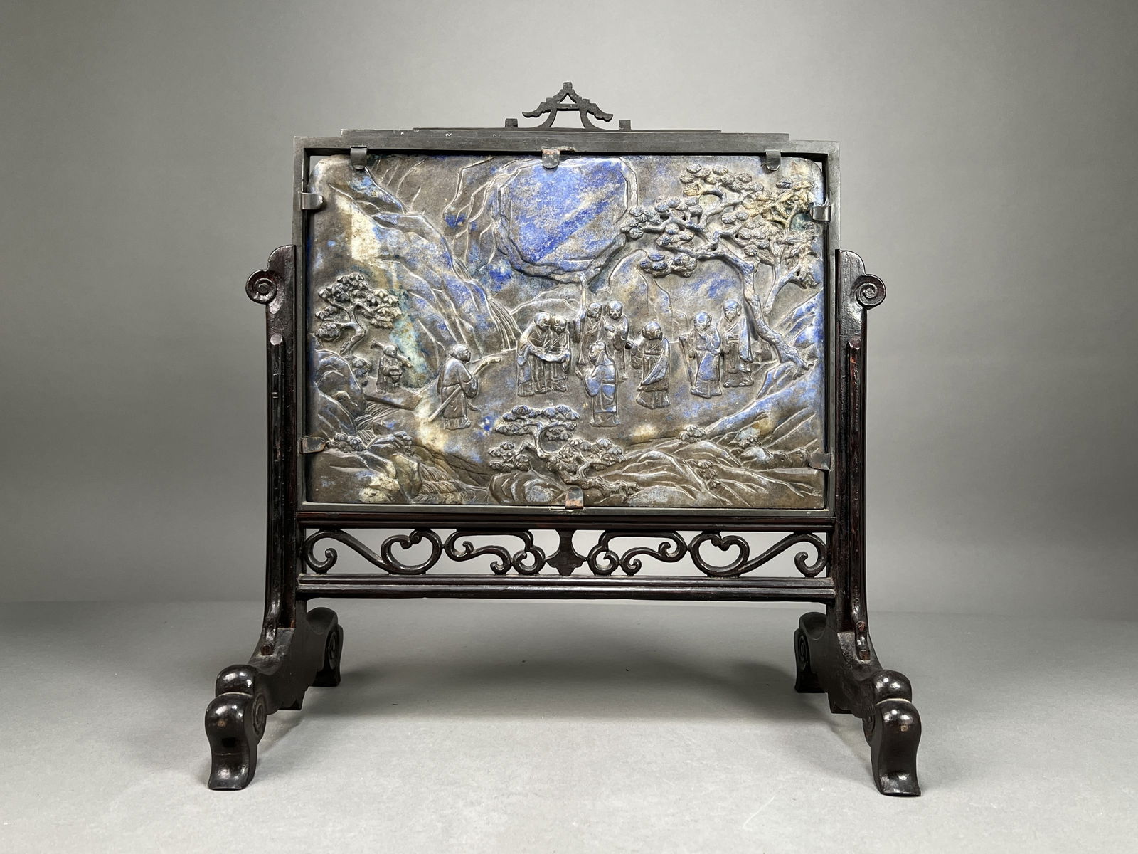 Antique Chinese Carved Lapis Lazuli Scholar's Table Screen (1 of 7)