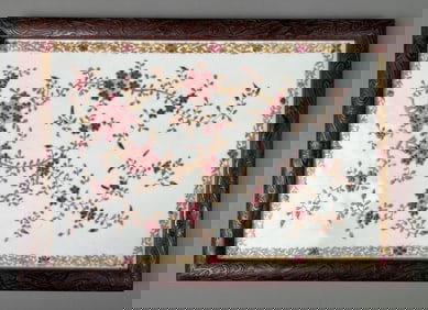 Chinese Ceramic Plaque with Carved Wood Frame