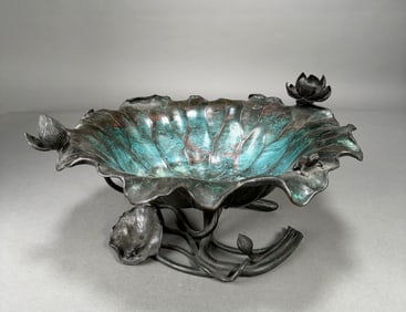 Japanese Bronze Lotus-Form Ikebana Bowl