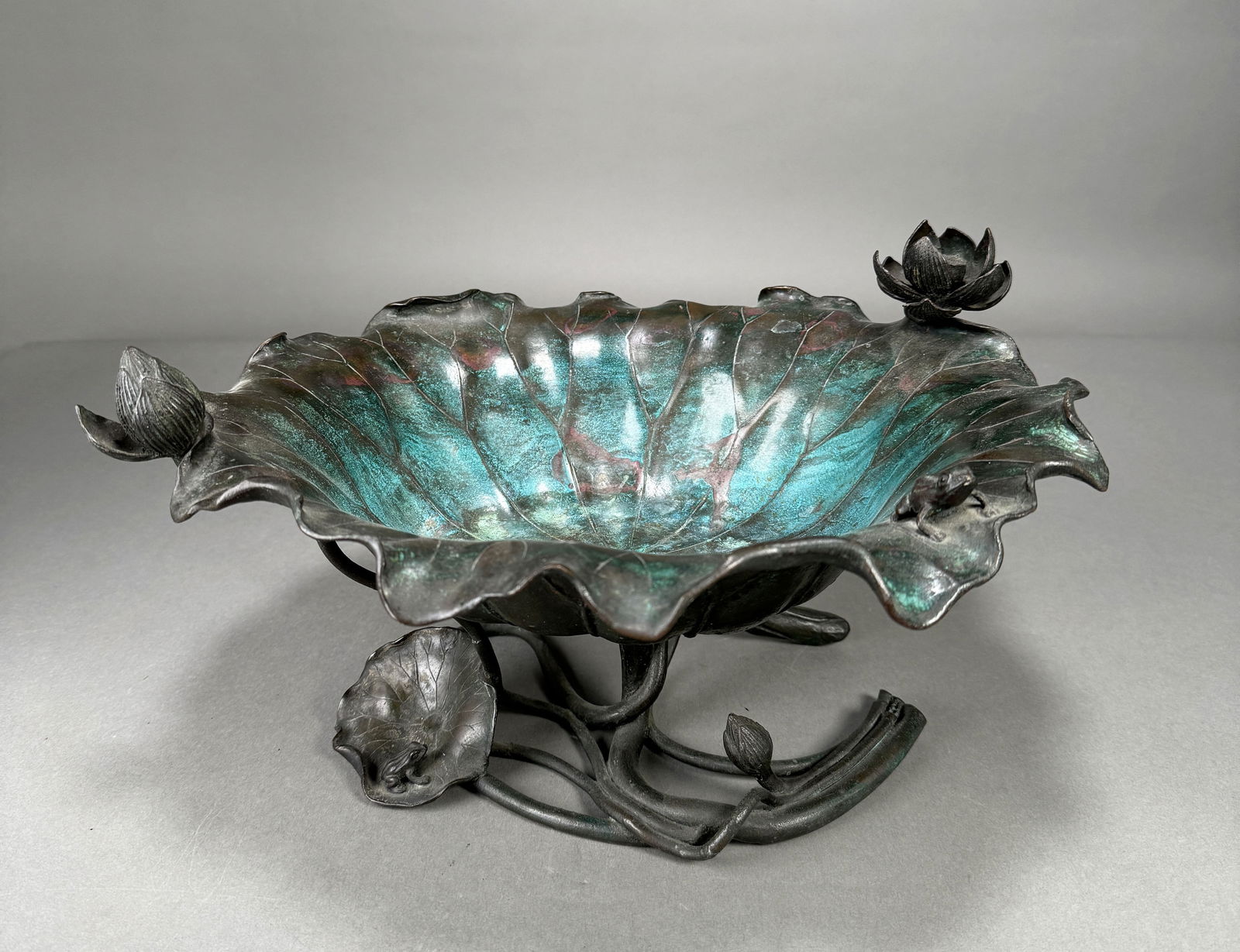 Japanese Bronze Lotus-Form Ikebana Bowl (1 of 5)