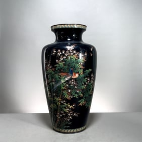 Silver Mounted Japanese Cloisonné Vase, Cased