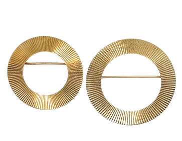 Two 14k Gold Circle Brooches