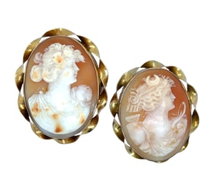 Two 14k Gold Cameo Brooches