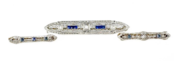 Three 14k Diamond & Sapphire Bar Pins
