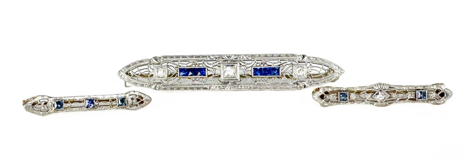 Three 14k Diamond & Sapphire Bar Pins (1 of 2)
