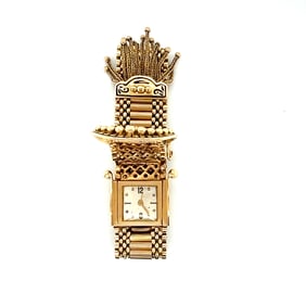 Antique 14k Enamel Tassel Buckle Motif Watch Bracelet