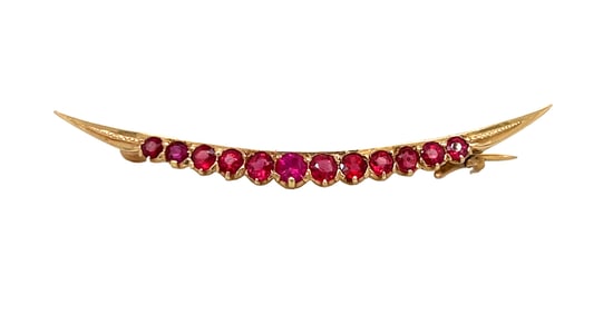 14k Ruby Crescent Moon Brooch