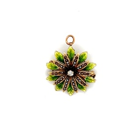 Victorian 14k Gold Diamond, Enamel, Pearl Floral Pendant/Brooch