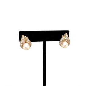 Vintage 18k Gold Pearl & Diamond Earrings