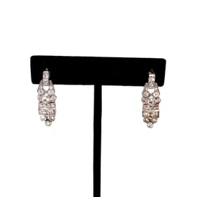 Art Deco Platinum Diamond Drop Earrings