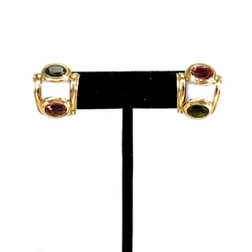 Sabbadini 18k Mother of Pearl Pink Tourmaline & Peridot Ear Clips