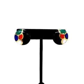 Asch Grossbardt 14K Gold Inlaid Gemstone Earrings