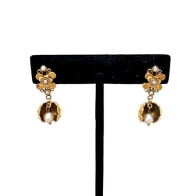 14k Gold Pearl Drop Earrings