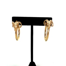14k Gold Ram's Head Hoop Earrings