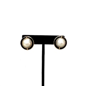 14k Gold Mabe Pearl and Onyx Earrings