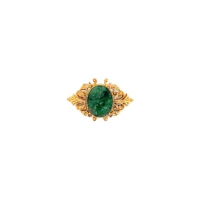 14k Gold Carved Jade Brooch